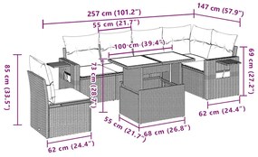 7 pcs conjunto de sofás p/ jardim c/ almofadões vime PE preto