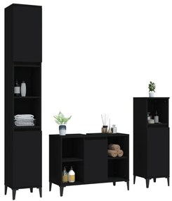 3 pcs conjunto móveis casa de banho derivados de madeira preto
