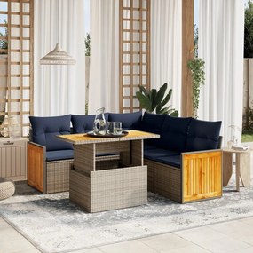 vidaXL 6 pcs conjunto de sofás p/ jardim com almofadões vime PE bege
