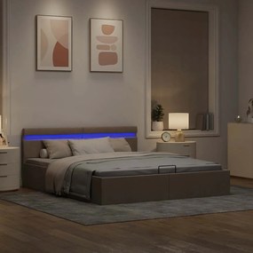 Cama hidráuli. arrumação LED 160x200cm tecido cinza-acastanhado