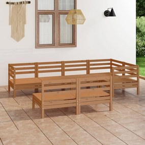 vidaXL 7 pcs conjunto lounge de jardim pinho maciço castanho mel