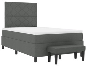 Cama Box Spring com Colchão &amp; Banco Cinza Escuro 120x200 cm Tecido