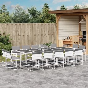 vidaXL 15 pcs conj. de jantar p/ jardim c/ almofadões textilene branco