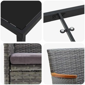 Conjunto de Jantar para Jardim com 9 Peças em Rattan de Poliéster Cinz