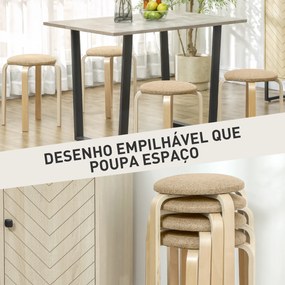 Conjunto de 4 Bancos Empilháveis Redondos (MESA NÃO INCLUIDA) Bancos Baixos de Cozinha com Assento Acolchoado Ø40x45 cm Caqui e Madeira
