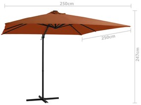 Guarda-sol jardim cantilever c/ luzes LED 250x250 cm terracotta