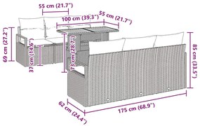 Conjunto de Sofá de Jardim de 7 Peças da com Almofadas Pretas e Rattan