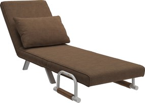 Poltrona-cama convertível de 1 lugar com capa removível, grande conforto, almofada, pés e braços em metal, camurça castanha