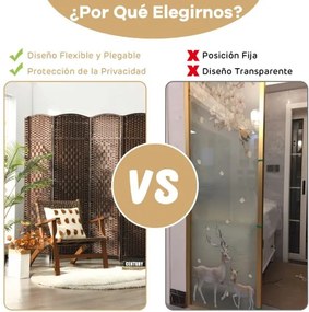 Biombo dobrável de 6 painéis 270,5 x 1,5 x 180 cm com moldura em madeira natural para escritório em casa ou sala de estar Castanho