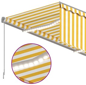 Toldo retrátil manual com estore/LED 3,5x2,5 m amarelo e branco