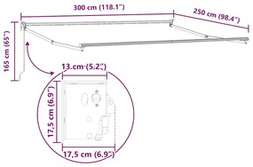 Toldo retrátil 3x2,5 m tecido e alumínio antracite e branco