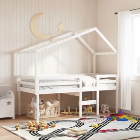 Cama alta com telhado 75x190 cm pinho maciço branco
