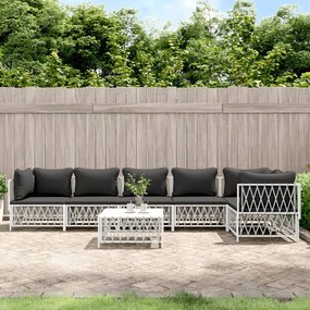 7 pcs conjunto lounge de jardim com almofadões aço branco