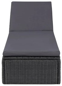 Espreguiçadeira em vime PE preto e cinzento-escuro