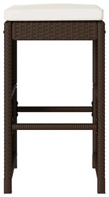 Bancos de bar para jardim com almofadões 6 pcs vime PE castanho
