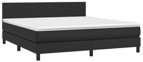 Cama box spring c/ colchão/LED 180x200cm couro artificial preto