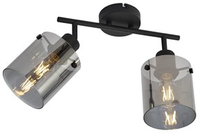 Foco de teto de design preto com vidro fumê 2 luzes - Domo Moderno