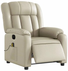 Poltrona massagens reclinável elétrica couro artificial creme