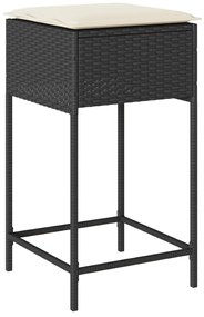 7 pcs conjunto de bar para jardim c/ almofadões vime PE preto