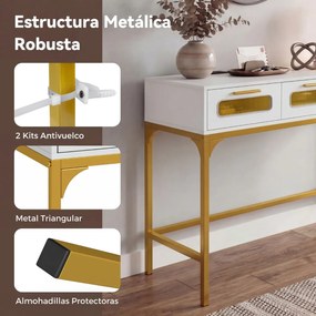 Mesa Consola com luzes LED e estação de carregamento, 90 x 40 x 75 cm, com portas USB e gavetas, estreita, para colocar atrás do sofá, na entrada ou n