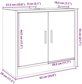 Armário de lavatório 63x29x55 cm derivados de madeira branco