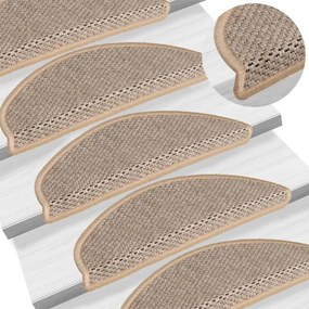 Tapetes escada adesivos aspeto sisal 15pcs 56x17x3cm bege-claro