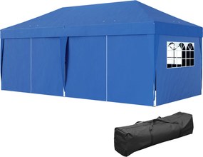 Tenda de jardim para exterior 3 x 6 m, tenda dobrável com 6 paredes laterais, saco de transporte incluído, azul
