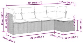 5 pcs conjunto sofás p/ jardim c/ almofadões vime PE castanho