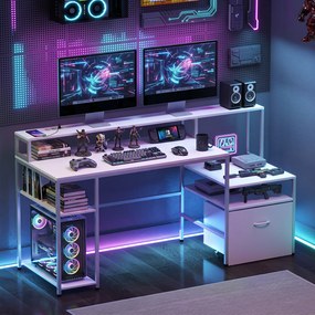 Secretária de Computador, 166 x 60 x 88 cm, Estação de Carregamento Integrada, Branco
