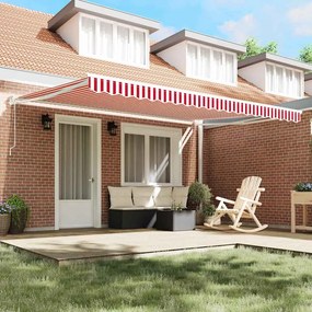 Toldo Retrátil Automático Listrado Vermelho e Branco 450x300 cm