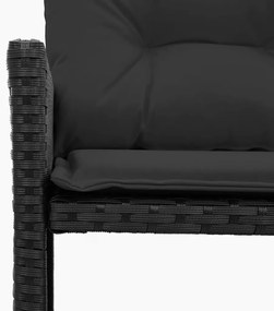 Sofá de jardim em forma de L c/ mesa e almofadões vime PE preto
