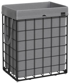 Cesto de roupa suja SONGMICS 90L, cesto de roupa dobrável, cesto de roupa suja, saco removível e lavável, estrutura de arame de metal, para quarto e banheiro, preto e cinza LCB190G01