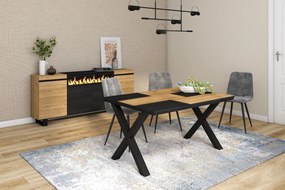 Mesa de sala de jantar | 6 pessoas | 140 | Robusto e estável graças à sua estrutura e pernas sólidas | Ideal para reuniões familiares | Oak e Black |