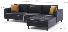 Sofá de Canto Kale – Antracite – 258x83x181 cm
