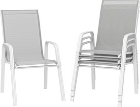 Outsunny Conjunto de 4 Cadeiras de Exterior Empilháveis com Assento de Textilene para Jardim Terraço 54x75,5x95 cm Cinzento Claro | Aosom Portugal