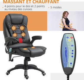 Cadeira de escritório com massagem e aquecimento elétrico, cadeira de escritório ergonómica com revestimento sintético preto