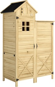 Outsunny Armário de Jardim de Madeira com Prateleiras Removíveis e Portas 106x57x167 cm Madeira Natural | Aosom Portugal