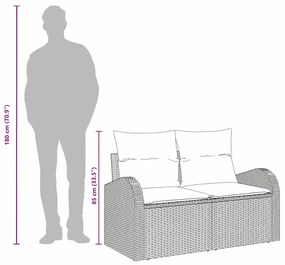 Sofá de Jardim 2 Lugares com Almofadas Preto Rattan Sintético