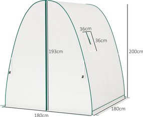 Estufa de jardim 1,8 x 1,8 x 2 m com portas enroláveis e janelas amplas, estufa tipo túnel, branca