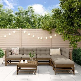 vidaXL 7pcs conj. lounge jardim+almofadões madeira maciça castanho-mel