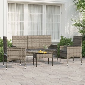 vidaXL 4 pcs conjunto lounge de jardim c/ almofadões vime PE cinzento