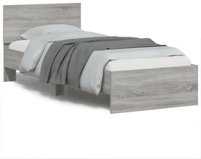 vidaXL Estrutura de cama c/ cabeceira/luzes LED 90x200 cm cinza sonoma
