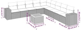 10 pcs conjunto sofás de jardim c/ almofadões vime PE preto