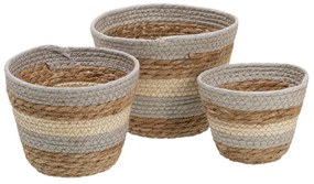 Conjunto de Cestos Natural Cinzento 17 X 17 X 20 cm Fibra Natural (3 Peças)