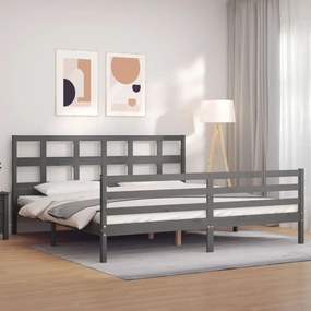 vidaXL Estrutura de cama com cabeceira 200x200 cm madeira maciça cinza