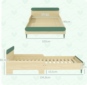 Cama Infantil Baixa, 194,8 x 103 x 60,5 cm (COLCHÃO NÃO INCLUIDO) , Barreiras de Segurança, Verde