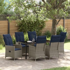vidaXL Conjunto de Jantar de Jardim com 7 Peças e Almofadas em Rattan de Polietileno Cinza
