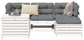 vidaXL 5 pcs conjunto de sofás de jardim madeira pinho maciça branco