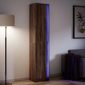 vidaXL Armário alto com luzes LED derivados madeira carvalho castanho