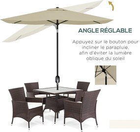 Guarda-sol retangular inclinável de 2 x 3 m com manivela, lona de poliéster impermeável de alta densidade (180 g/m²), cor creme